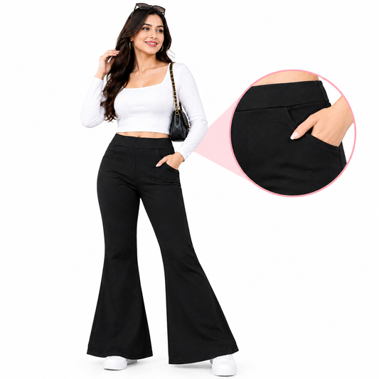 Women’s Stylish Sports Tights Bellbottom with Phone Pocket (7020)| Stretchable Workout & Activewear Pants